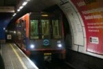 Docklands Light Railway DLR train at underground station in London