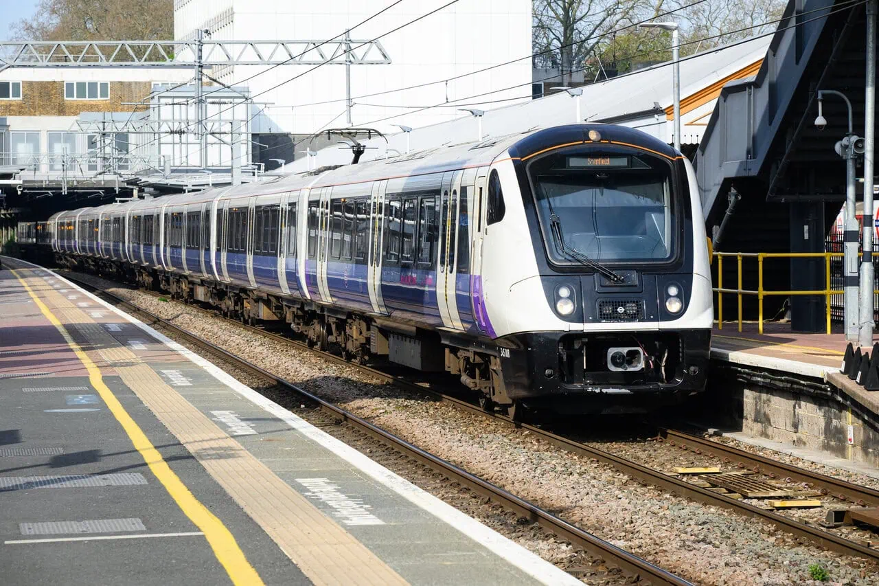 Elizabeth line train at London suburban station platform