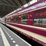 European Sleeper night train at station platform in Europe