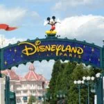 Disneyland Paris entrance sign visited via Eurostar from London