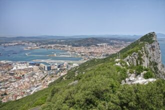 Gibraltar city and coastline seen from the Rock viewpoint
