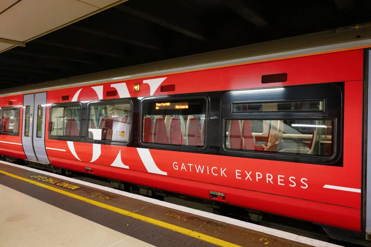 Gatwick Express train at London Victoria platform airport rail service