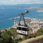 Gibraltar cable car above the city with views over the harbour and bay