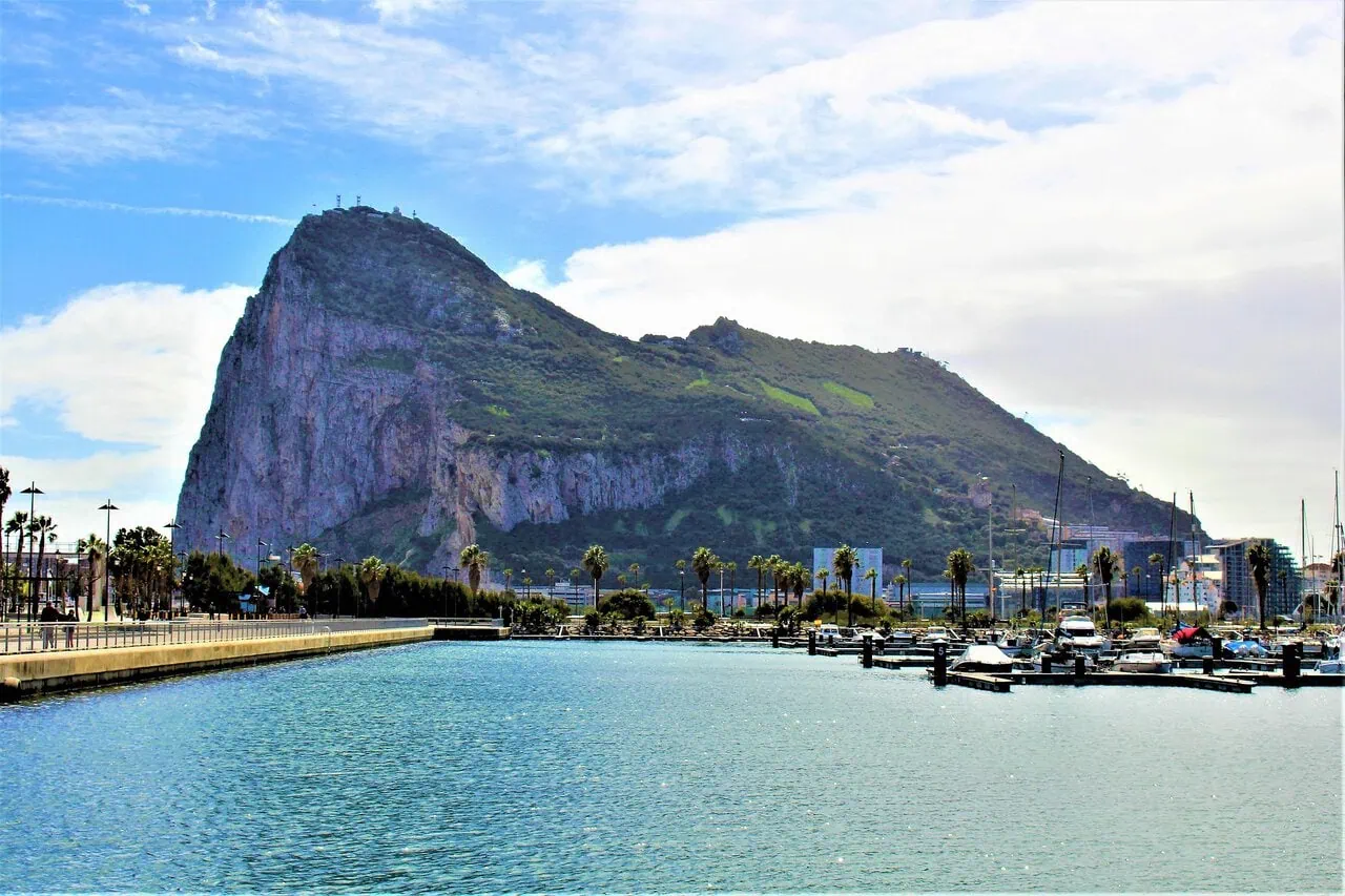 Gibraltar Rock and marina view from the harbour