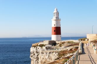 Gibraltar lighthouse at Europa Point overlooking the sea