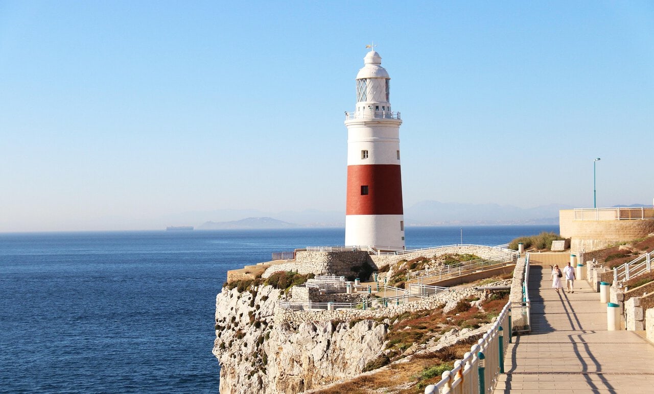 Gibraltar lighthouse at Europa Point overlooking the sea