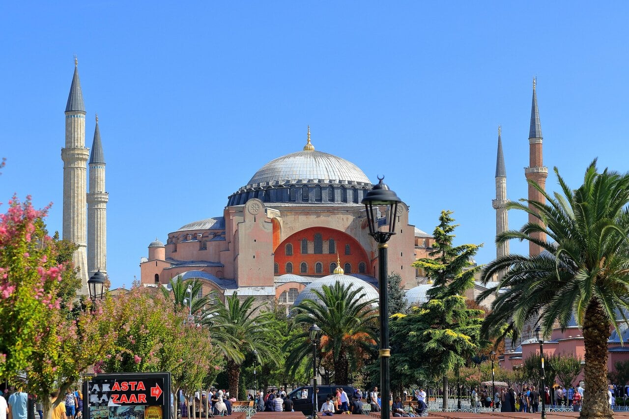 Hagia Sophia in Istanbul with domes and minarets