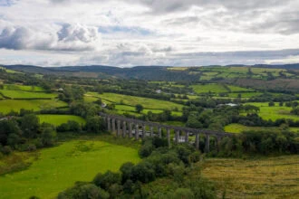 Heart of Wales line viaduct crossing rural countryside landscape