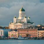 Helsinki Cathedral and harbour skyline viewed from the water
