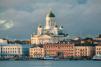 Helsinki Cathedral and harbour skyline viewed from the water