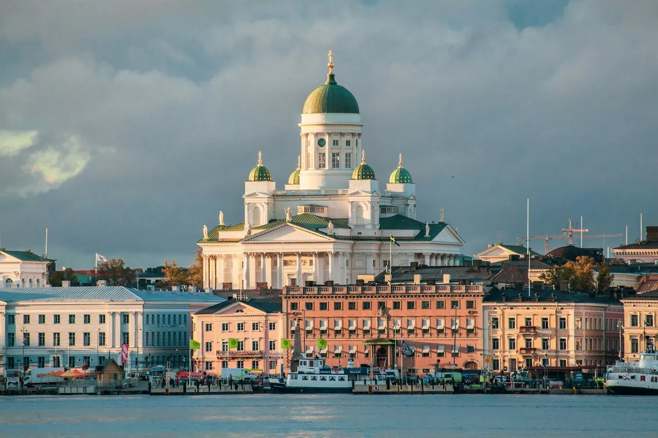Helsinki Cathedral and harbour skyline viewed from the water