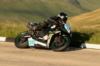Isle of Man TT Motorcycle Racing on Mountain Road