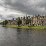 River Ness and riverside buildings in Inverness city centre Scotland