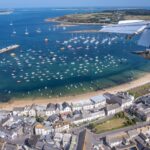 Aerial view of Hugh Town harbour on St Mary’s in the Isles of Scilly