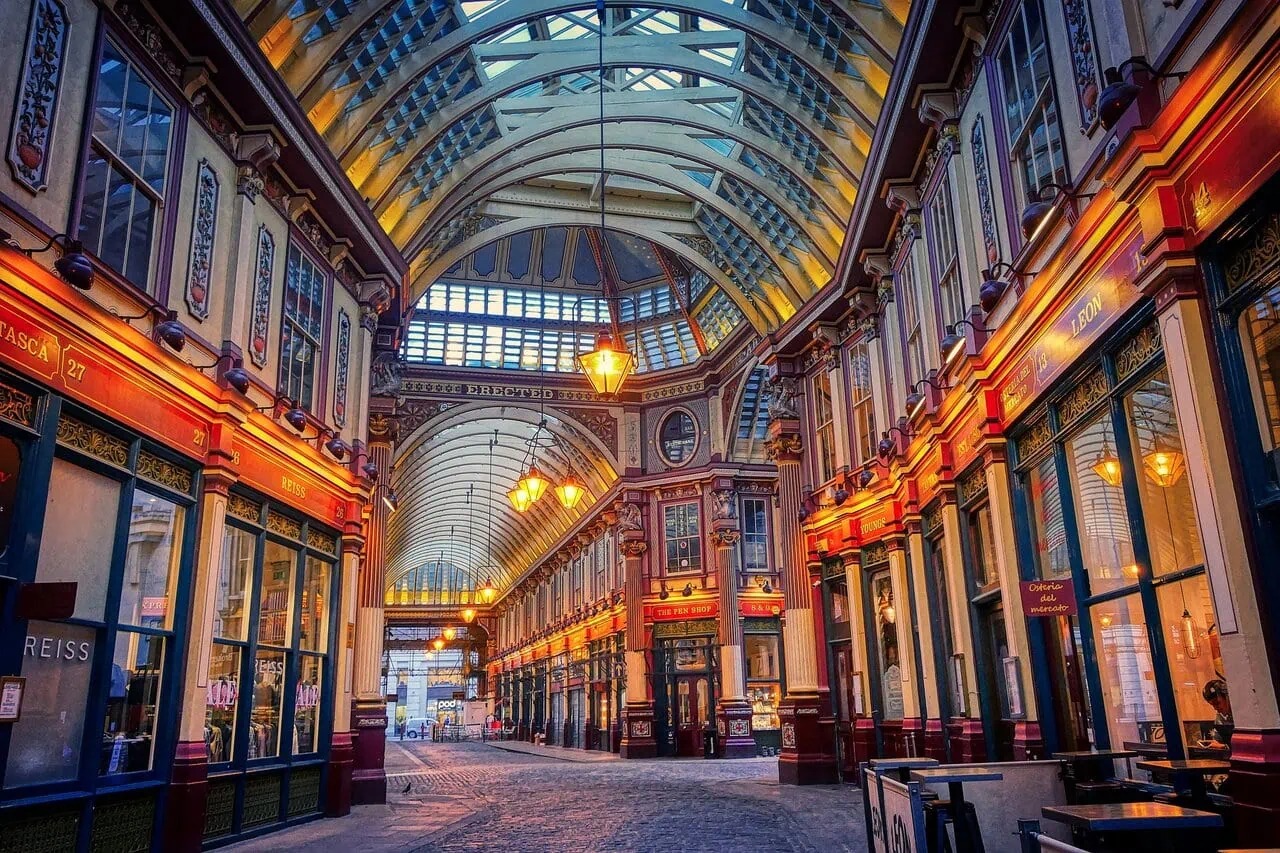 Leadenhall Market London Diagon Alley Harry Potter filming location interior view