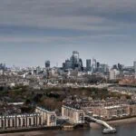 London skyline showing the City of London and Canary Wharf near major London airports