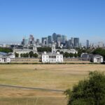 London skyline view from Greenwich Park with Canary Wharf in the background