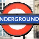 London Underground sign at station entrance in central London