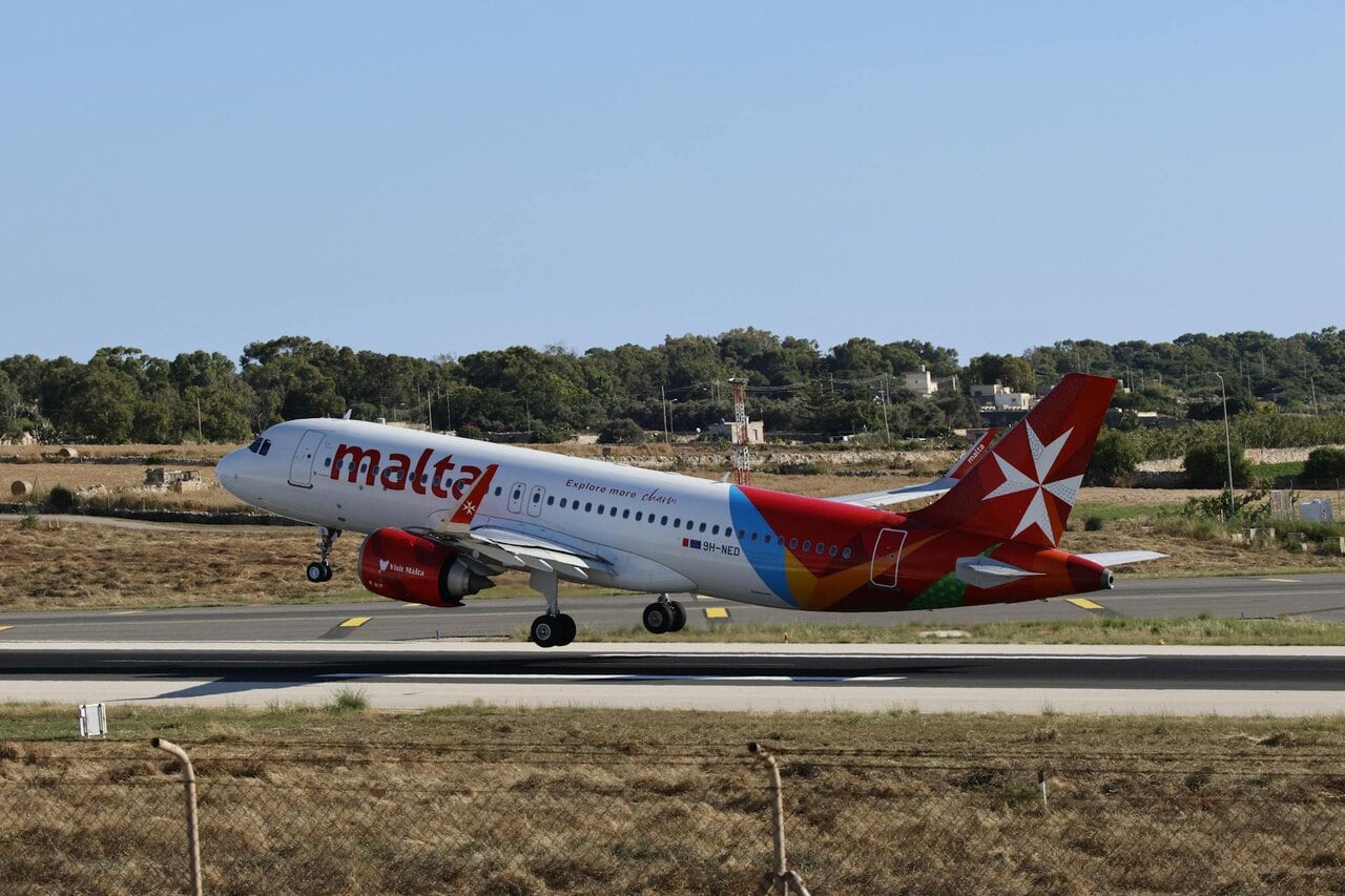 Air Malta aircraft landing at Malta International Airport