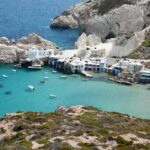 Milos coastline Klima fishing village colourful boathouses