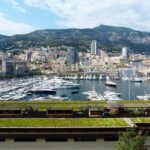 Monaco harbour Port Hercule skyline with yachts viewed on a Cannes to Monaco ferry day trip