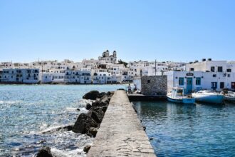 Paros harbour white Cycladic village seafront Greece