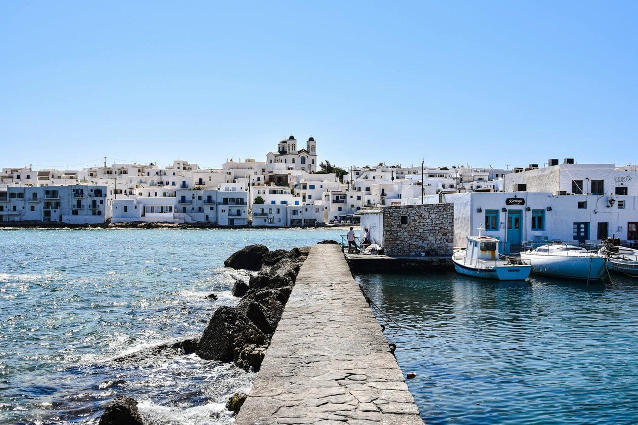Paros harbour white Cycladic village seafront Greece