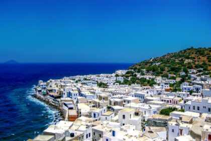 Nisyros island coastal village with white houses overlooking the Aegean Sea in Greece