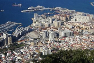 View over Gibraltar city and port from the Rock