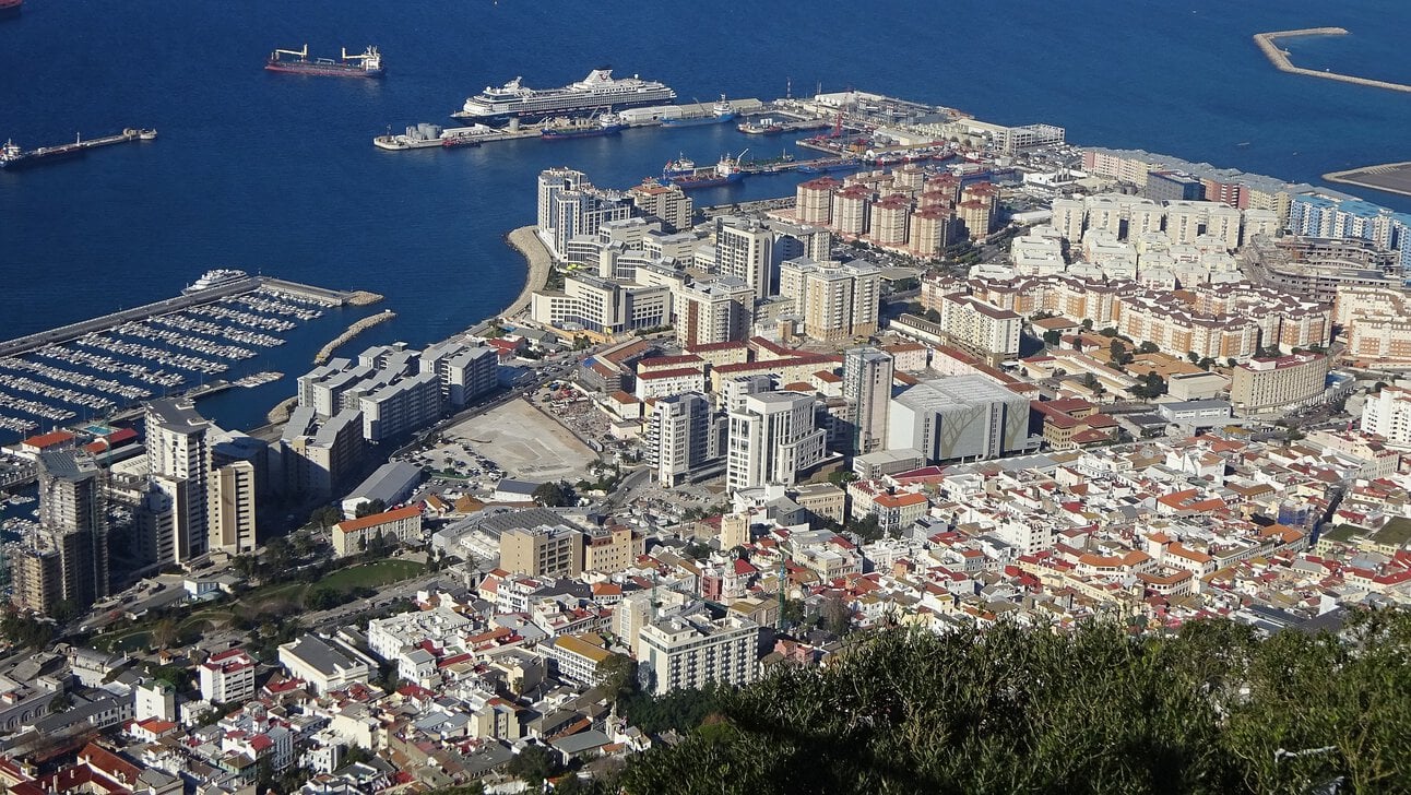 View over Gibraltar city and port from the Rock