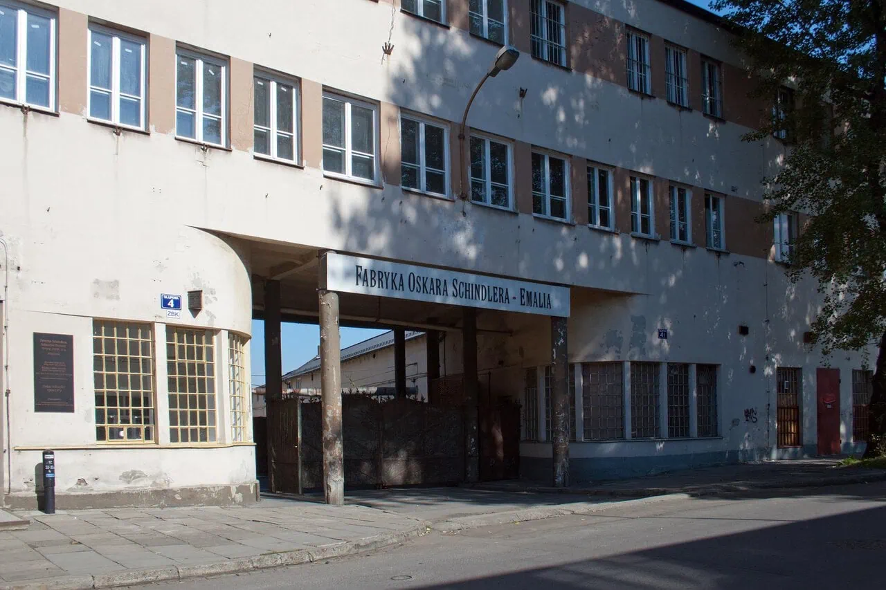Oskar Schindler Factory Museum entrance in KrakĂłw Poland