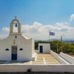Traditional white chapel in Paros countryside Greece