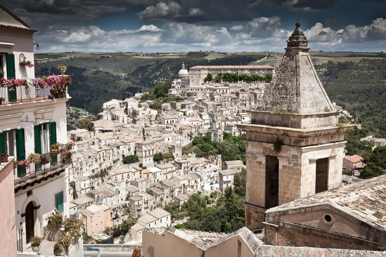 Ragusa Ibla Sicily historic town view from above visited on a day trip from Malta