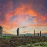 Ring of Brodgar standing stones in Orkney near Kirkwall, reached by the Aberdeen to Orkney ferry