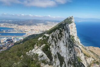 Cliffside view of the Rock of Gibraltar and coastline