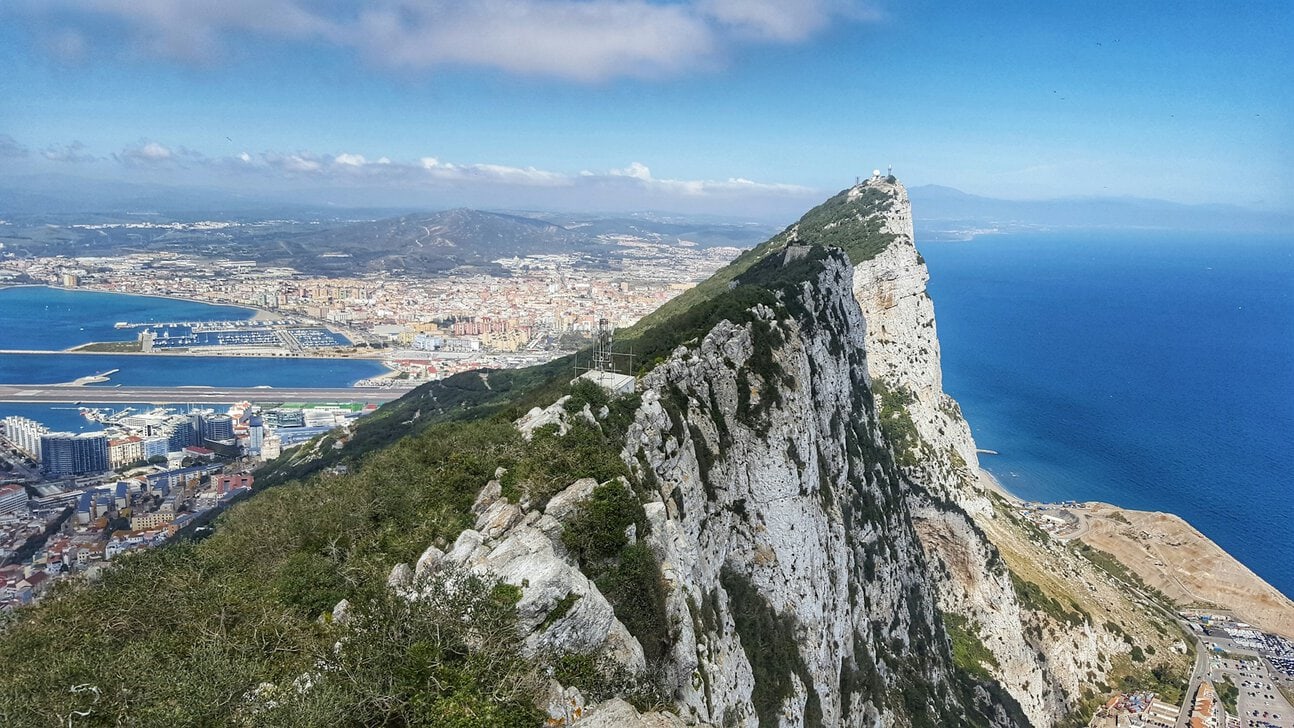 Cliffside view of the Rock of Gibraltar and coastline
