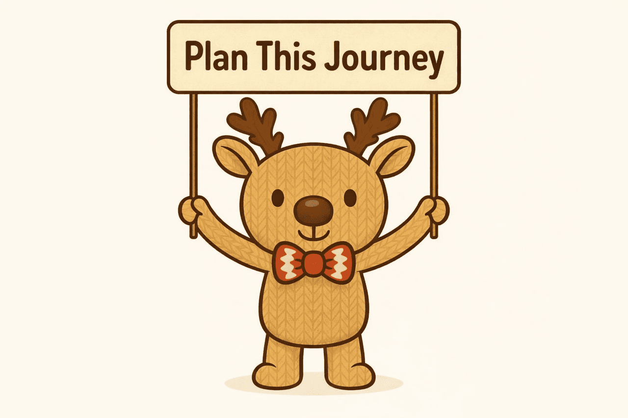 Rupert holding a Plan This Journey sign