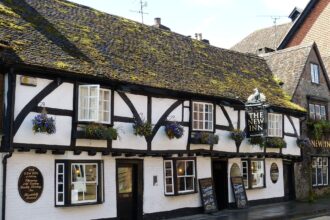 Historic timber framed pub in Salisbury Wiltshire with traditional English architecture