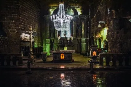 Underground chapel in Wieliczka Salt Mine near KrakĂłw