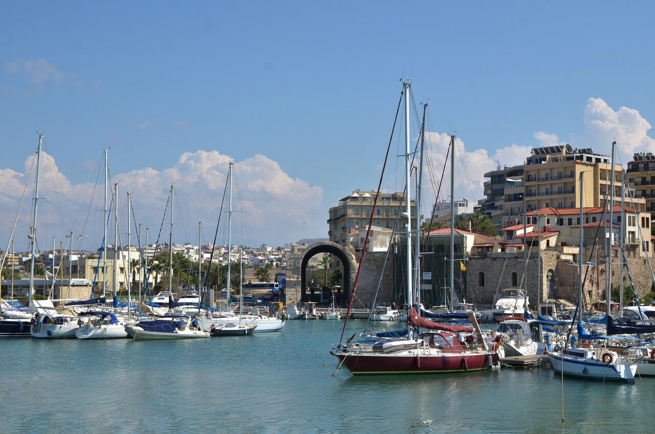 Heraklion harbour Crete Venetian port boats and marina Greece