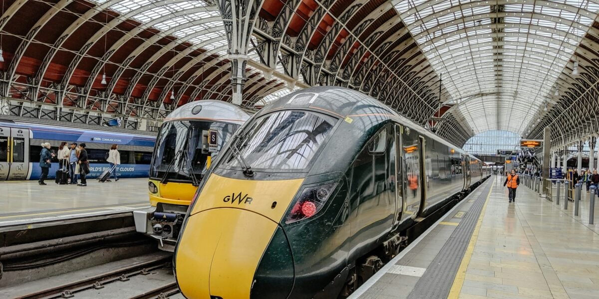 Great Western Railway train at London Paddington station platform