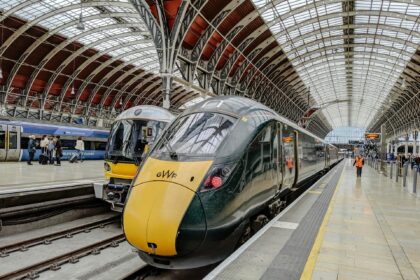 Great Western Railway train at London Paddington station platform