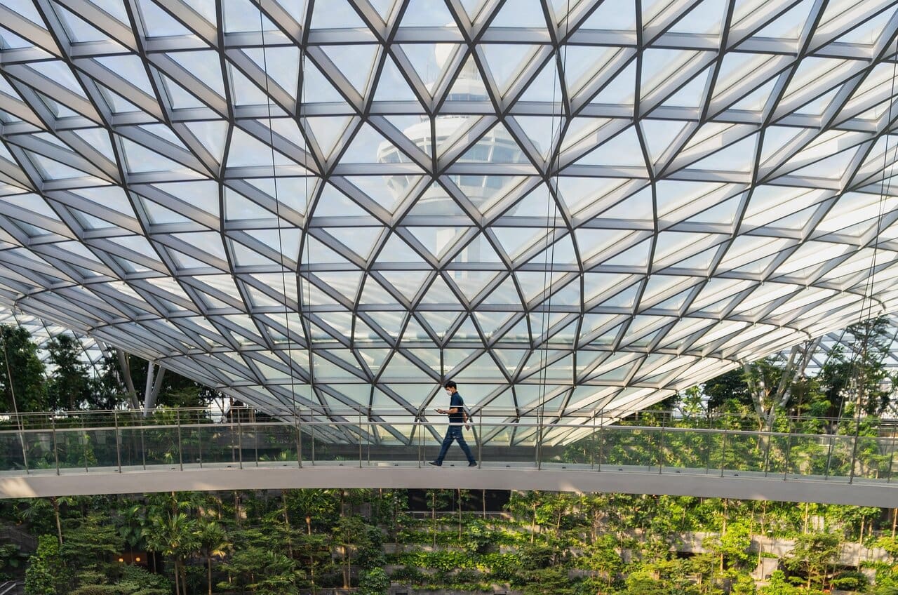 Jewel Changi Airport interior glass dome walkway Singapore