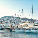 Ermoupoli harbour Syros with yachts and hillside town