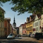 Tallinn Old Town street with colourful buildings and cobbled road