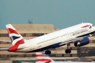 British Airways aircraft taking off on a UK domestic flight