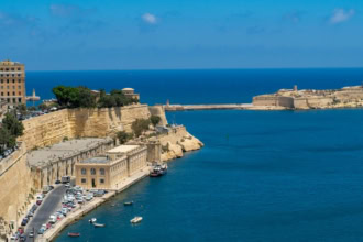 Valletta harbour Malta city walls and Grand Harbour