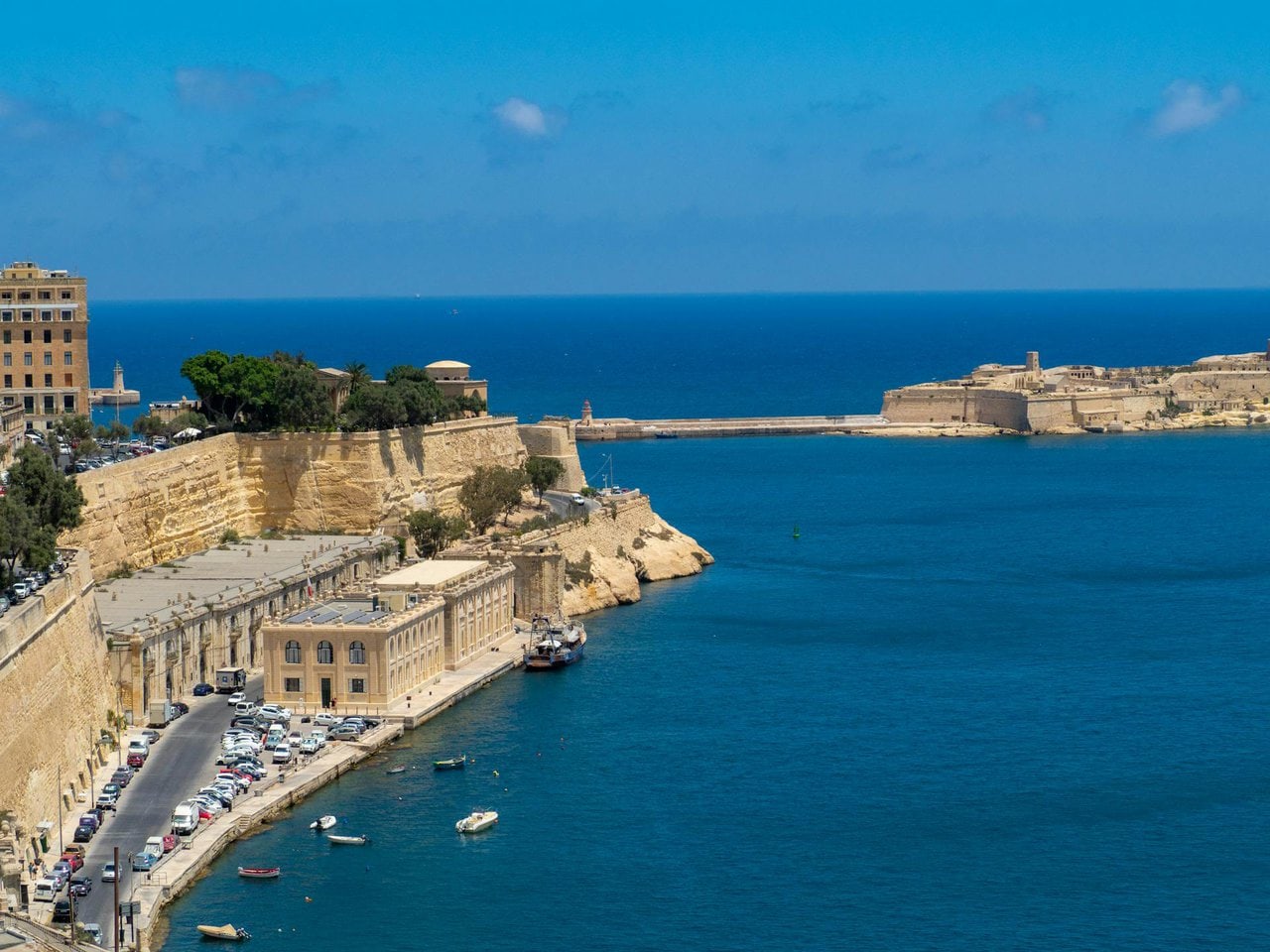 Valletta harbour Malta city walls and Grand Harbour