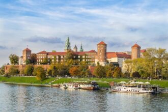 Wawel Castle Krakรณw viewed from the Vistula River
