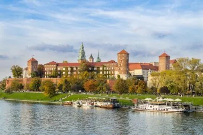 Wawel Castle KrakĂłw viewed from the Vistula River